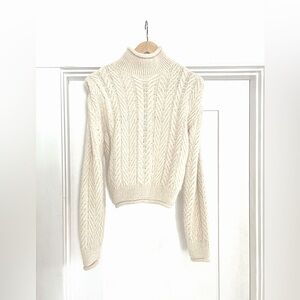 Cream mock neck sweater with shoulder pads; Mango; Size S; New condition